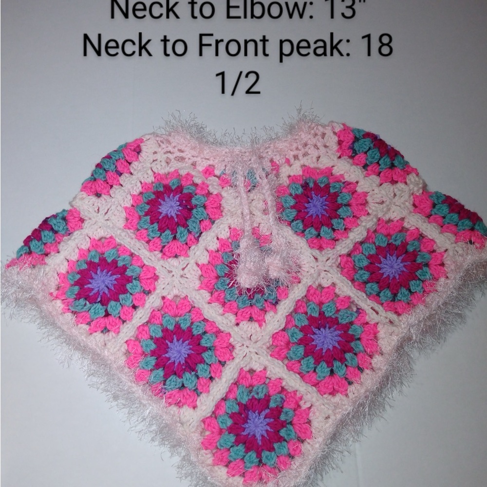 Crochet Pink and Blue Poncho